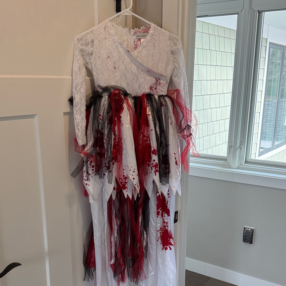 Kids Zombie Bride White and Red Halloween Costume